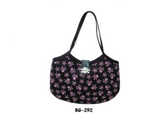 Handbag with Pink Stars and Skulls with Skull Button